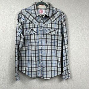 Christian Audigier Plaid Button Front Long Sleeve Flannel Shirt Gray Black Sz M